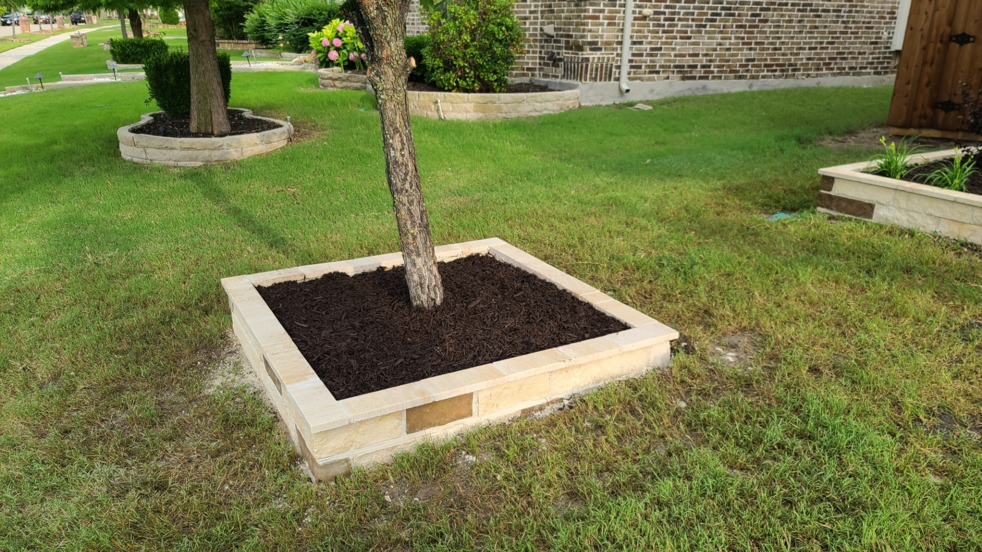 chopped-stone-tree-rings-black-mulch-frisco-mckinney-tx