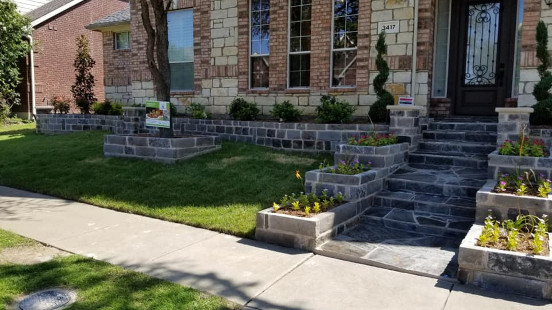 stone-raised-planters-flagstone-entry-stairs-frisco-prosper-tx